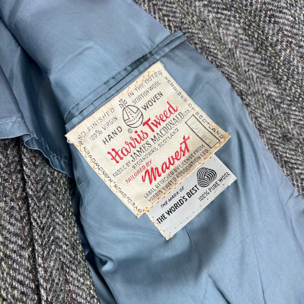 Harris Tweed Gray Herringbone Wool Blazer Sport Coat by Mawest Size Approx 40R - Picture 10 of 12